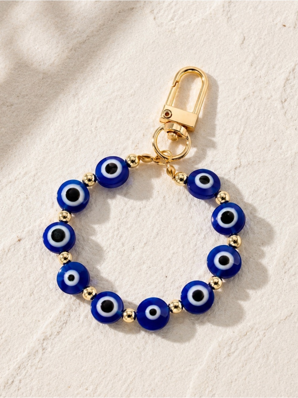 Blue Evil Eye Beaded Keychain Bag Charm Gold Tone
